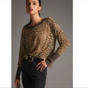 Anthropologie Pilcro Boxy Heritage Cheetah Print Brown Patterned Pullover Medium